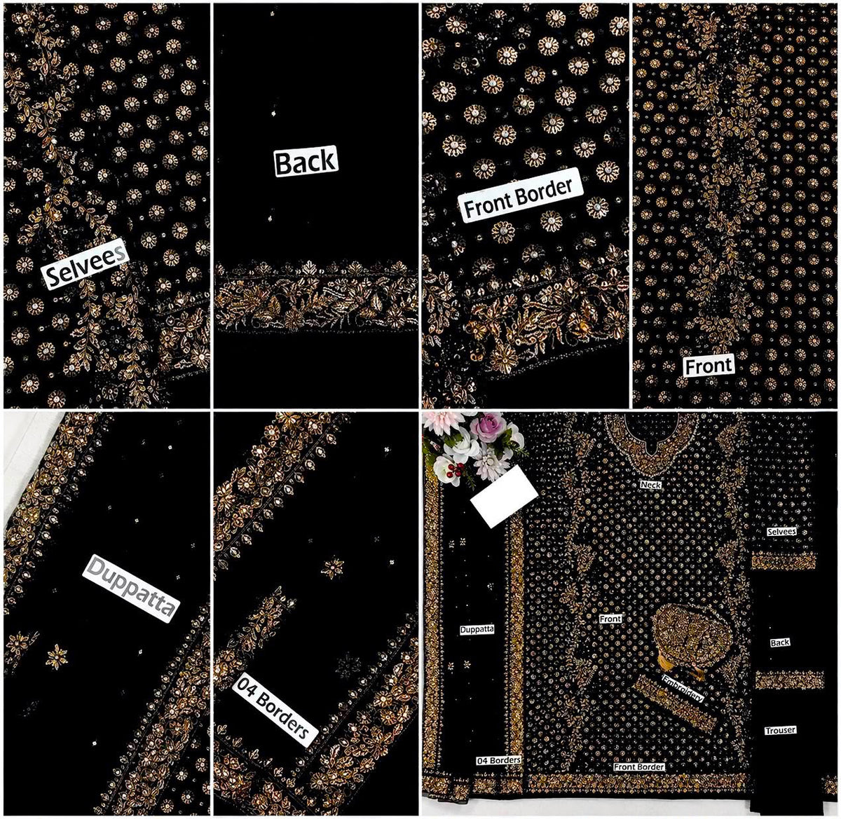 Haris Shakeel Aisha Magenta Addawork Chiffon Formal Wedding Unstitched Suit - Peach Pink - fabric closeup