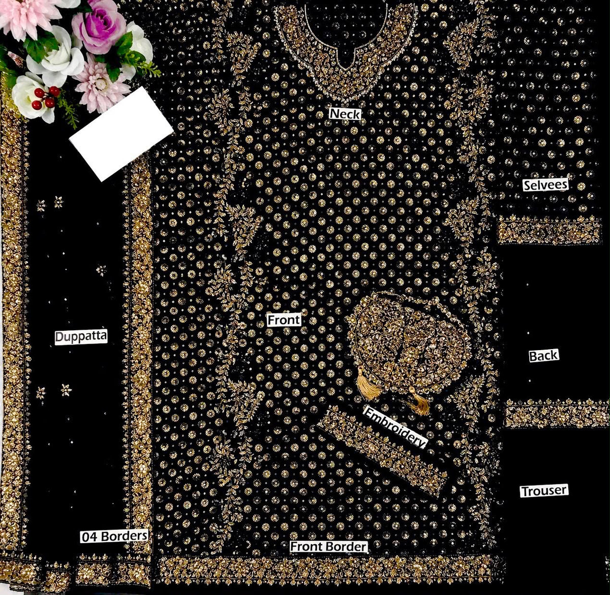 Haris Shakeel Aisha Magenta Addawork Chiffon Formal Wedding Unstitched Suit - Teal Blue - back view