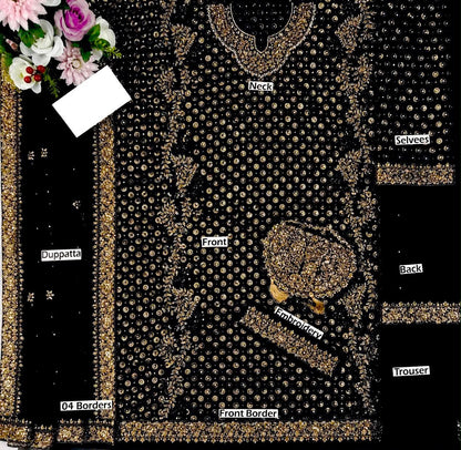 Haris Shakeel Aisha Magenta Addawork Chiffon Formal Wedding Unstitched Suit - Teal Blue - back view