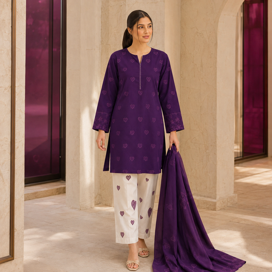Heart Embroidered 2 Piece Dhanak Suit – image 1 of 10