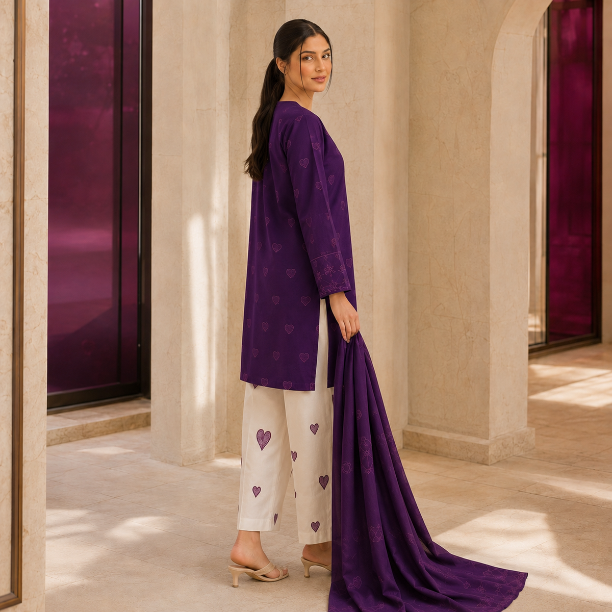 Heart Embroidered 2 Piece Dhanak Suit – image 2 of 10