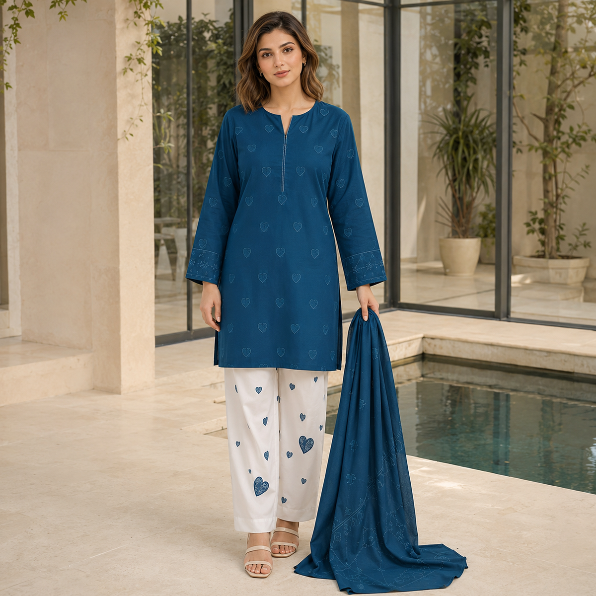 Heart Embroidered 2 Piece Dhanak Suit – image 3 of 10