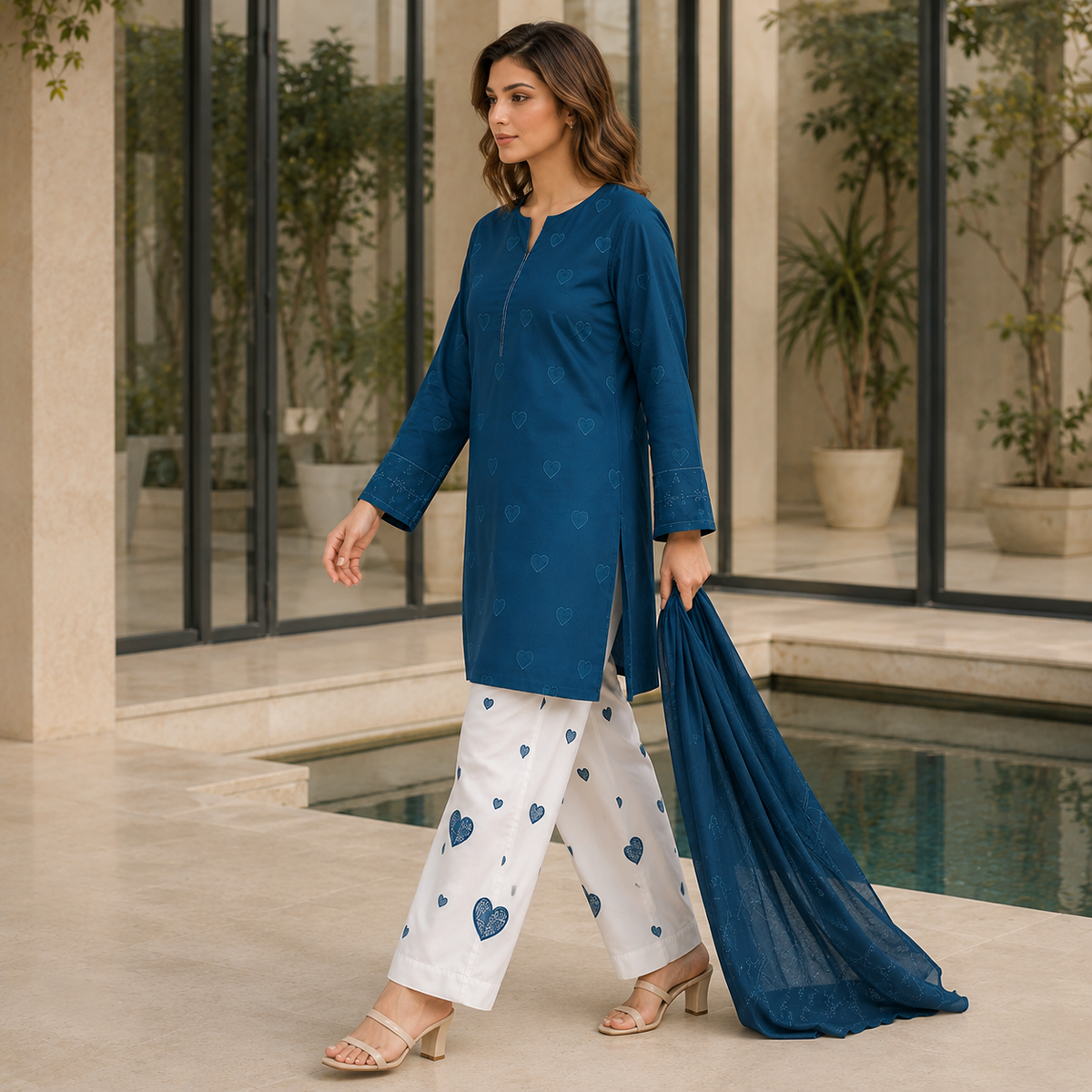 Heart Embroidered 2 Piece Dhanak Suit – image 4 of 10