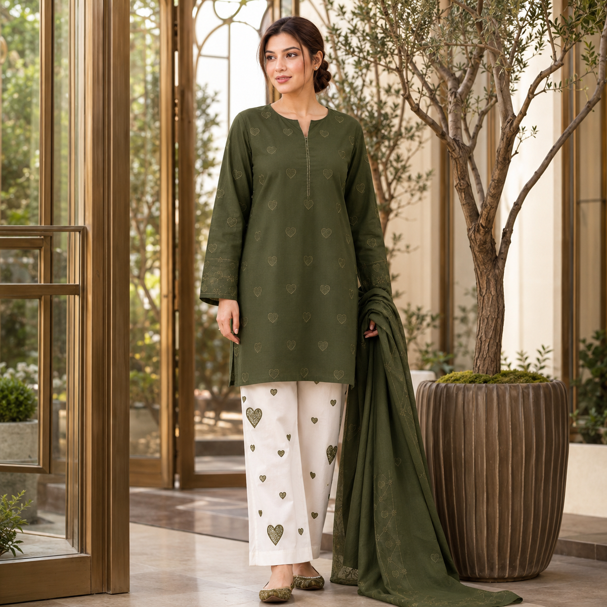 Heart Embroidered 2 Piece Dhanak Suit – image 5 of 10