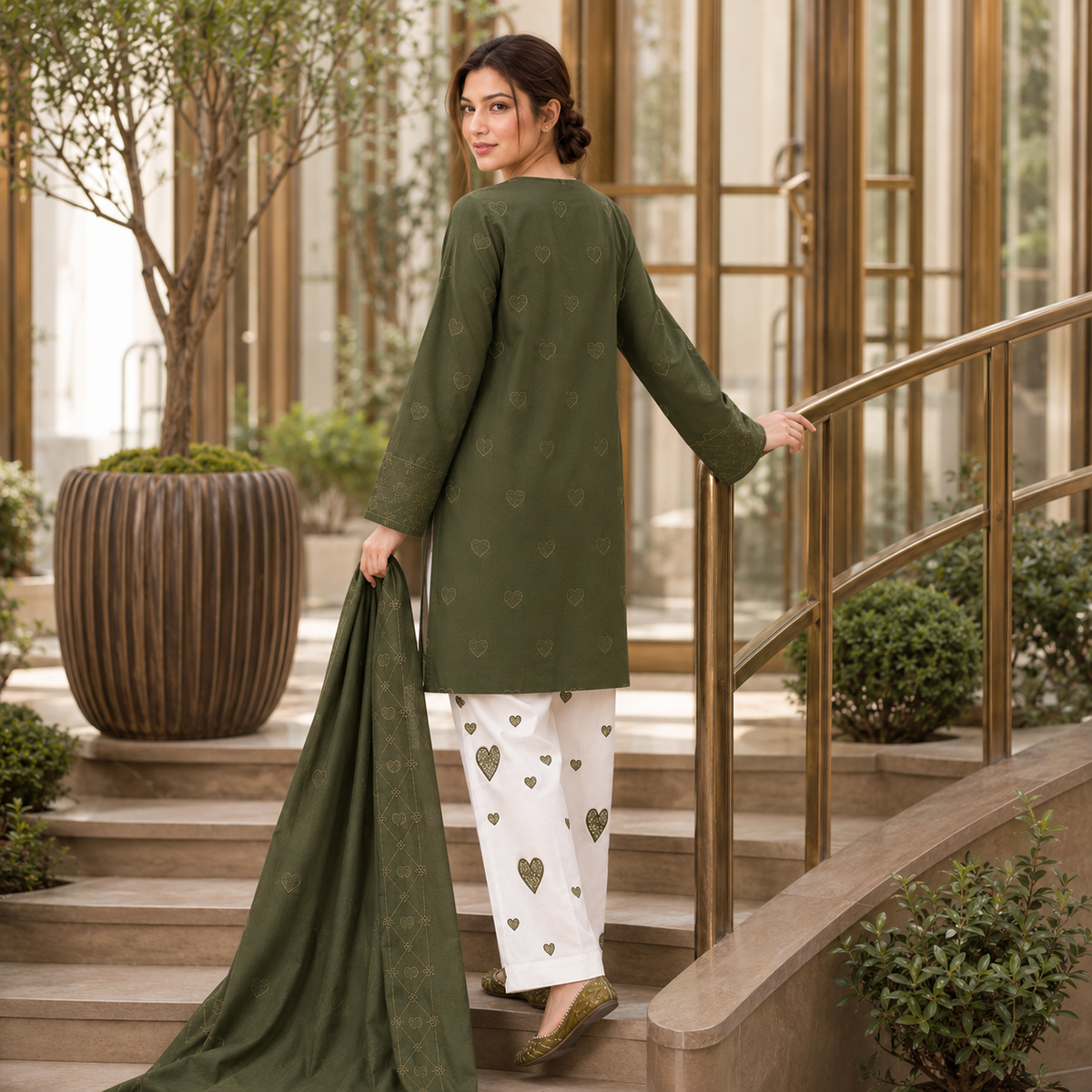 Heart Embroidered 2 Piece Dhanak Suit – image 6 of 10