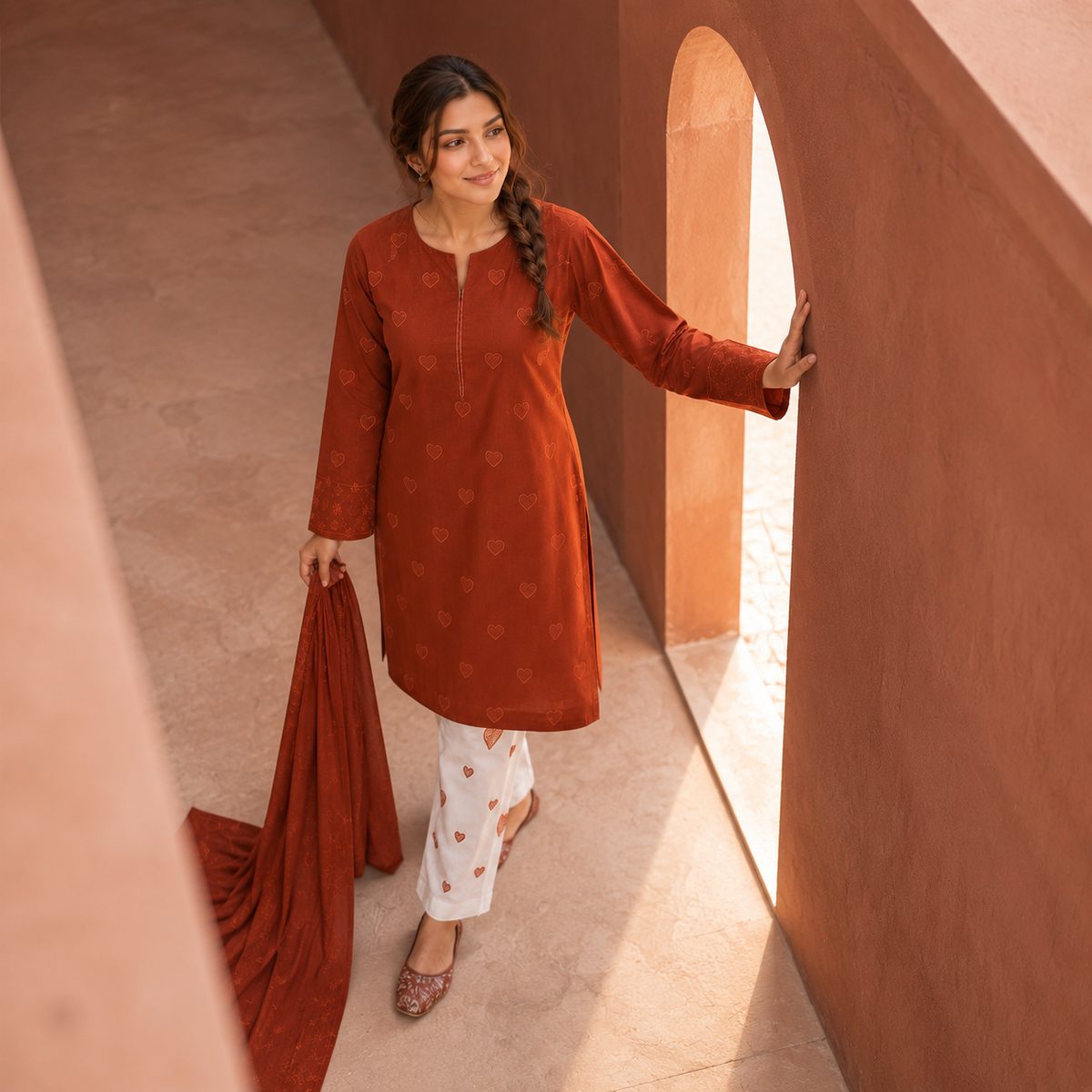 Heart Embroidered 2 Piece Dhanak Suit – image 8 of 10