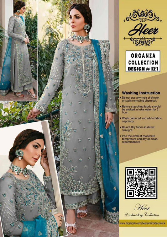 Heer Organza Collection Heavy Embroidered Adda Work 3 Piece Suit - front view