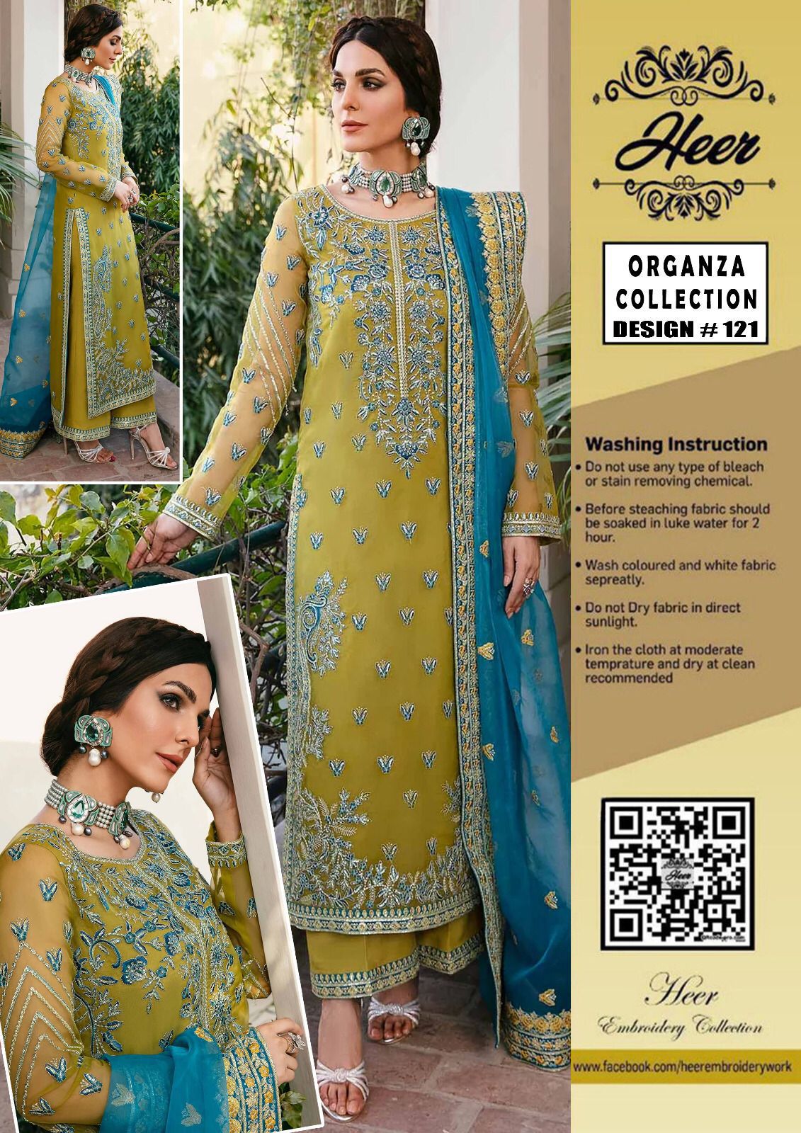 Heer Organza Collection Heavy Embroidered Adda Work 3 Piece Suit - back view
