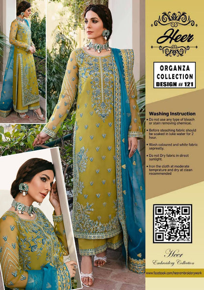 Heer Organza Collection Heavy Embroidered Adda Work 3 Piece Suit - back view