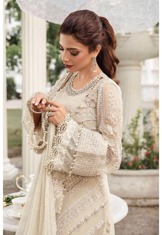 Ivory Heavy Embroidered Cutwork Chiffon Suit – Inspired by Maria.B – image 2 of 7