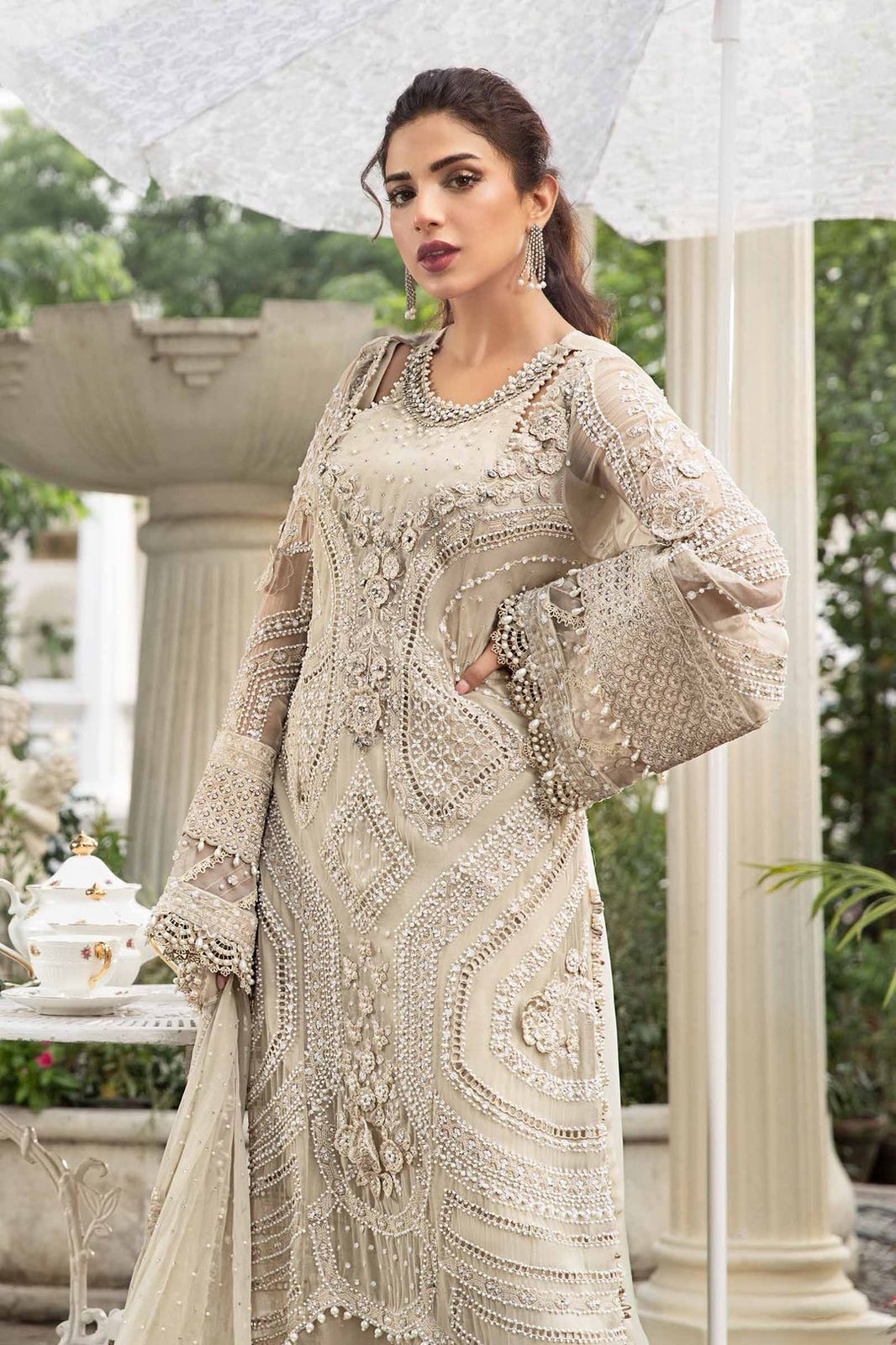 Maria.B Ivory Heavy Embroidered Cutwork Chiffon Suit – image 3 of 7
