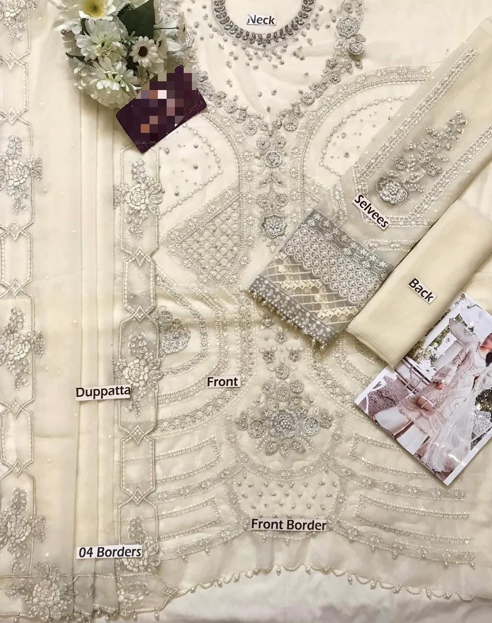 Maria.B Ivory Heavy Embroidered Cutwork Chiffon Suit – image 4 of 7