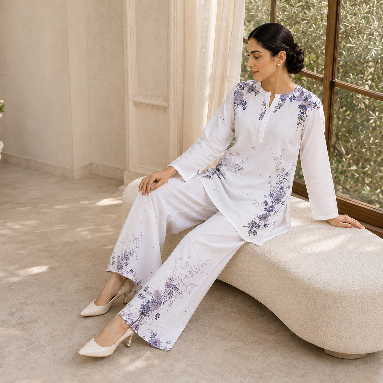 Ivory Lavender Printed 2 Piece Co-ord Set – image 2 of 5