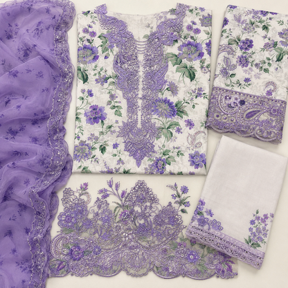 Ivory Purple Floral Digital Print 3 Piece Lawn Suit – Inspired by Nureh – image 3 of 3