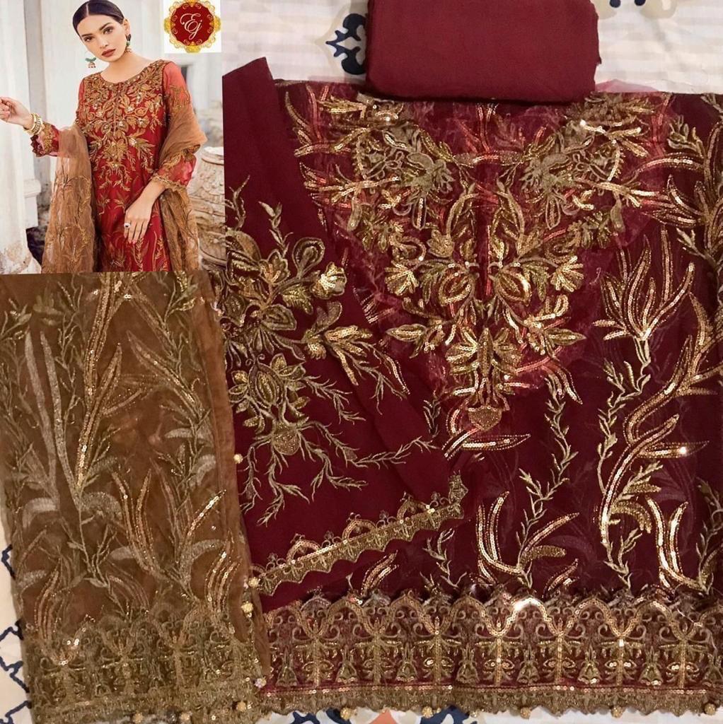 IZNIK Maroon Heavy Embroidered Unstitched Chiffon 3 Piece Suit – image 3 of 4