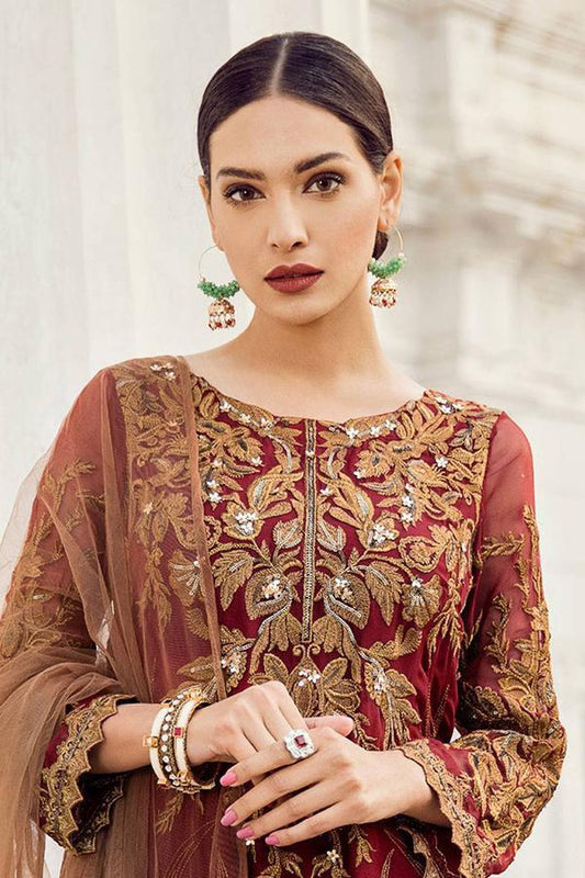IZNIK Maroon Heavy Embroidered Unstitched Chiffon 3 Piece Suit – image 1 of 4