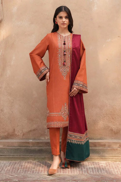 Jazmín Orange Heavy Embroidered Unstitched Dhanak 3 Piece Suit with Digital Printed Shawl – image 1 of 4