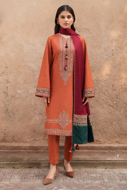 Jazmín Orange Heavy Embroidered Unstitched Dhanak 3 Piece Suit with Digital Printed Shawl – image 2 of 4