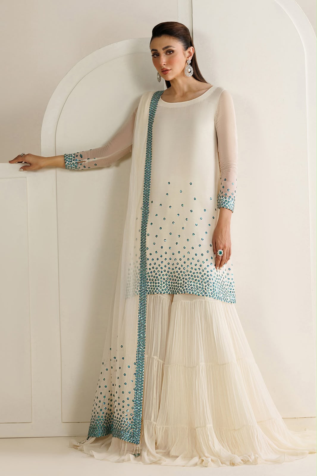 Jazmin Ivory Sequin Embellished Unstitched Chiffon Suit with Silk Trouser – image 3 of 20