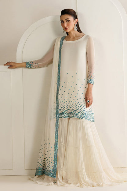 Jazmin Ivory Sequin Embellished Unstitched Chiffon Suit with Silk Trouser – image 3 of 20