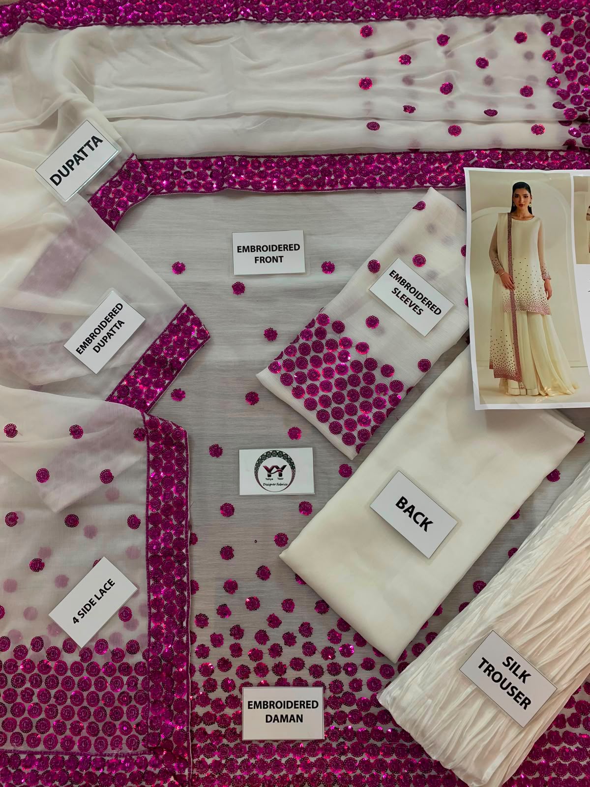 Jazmin Ivory Sequin Embellished Unstitched Chiffon Suit with Silk Trouser – image 13 of 20