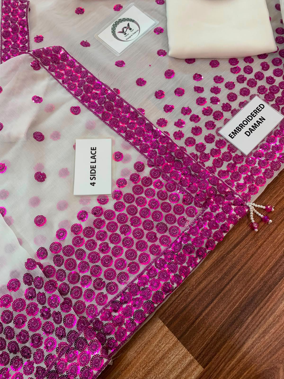 Jazmin Ivory Sequin Embellished Unstitched Chiffon Suit with Silk Trouser – image 17 of 20