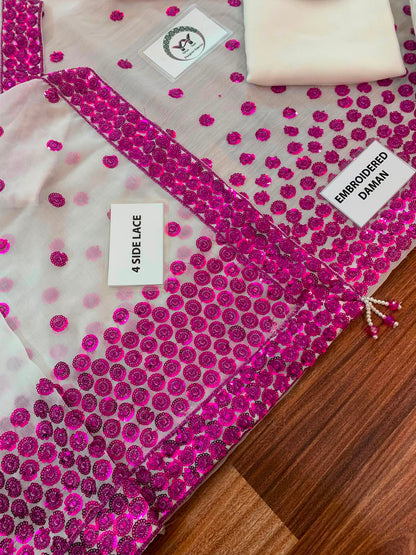 Jazmin Ivory Sequin Embellished Unstitched Chiffon Suit with Silk Trouser – image 17 of 20