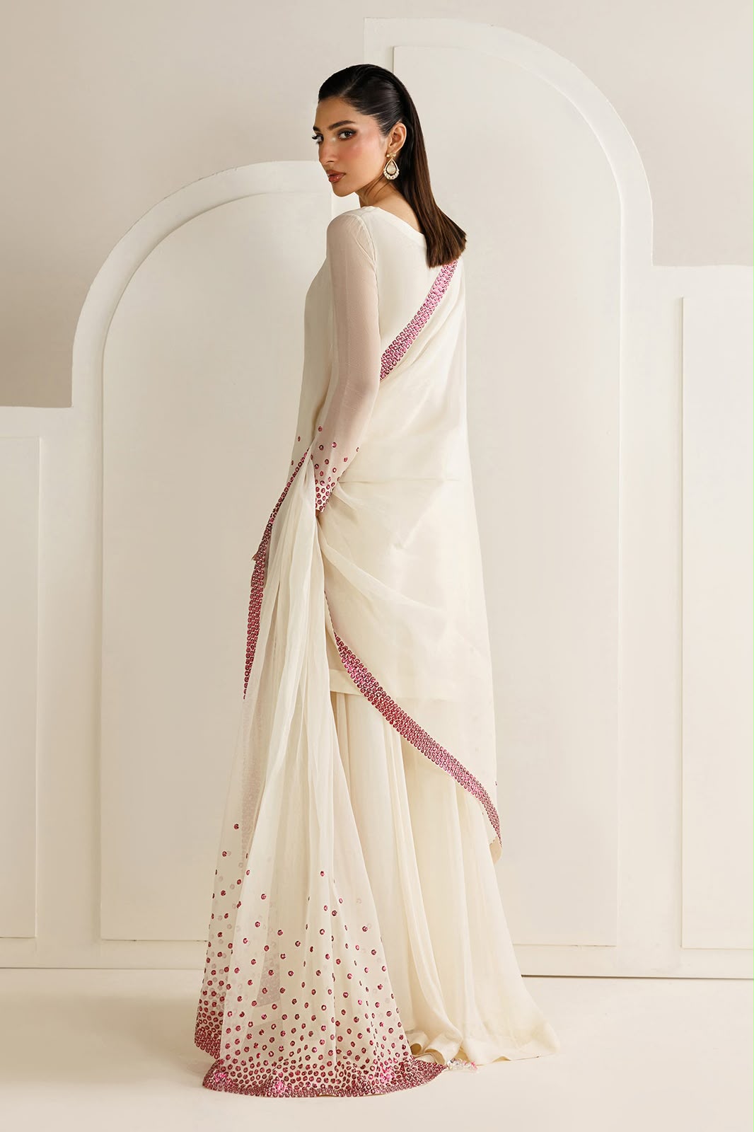 Jazmin Ivory Sequin Embellished Unstitched Chiffon Suit with Silk Trouser – image 5 of 20