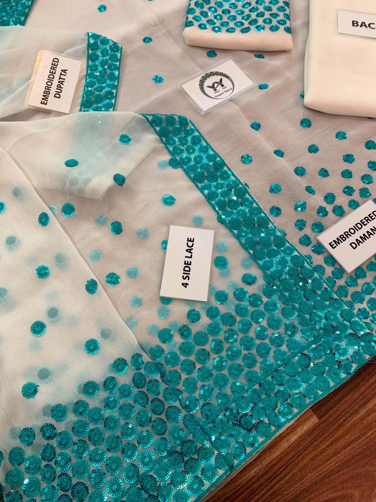 Jazmin Ivory Sequin Embellished Unstitched Chiffon Suit with Silk Trouser – image 12 of 20