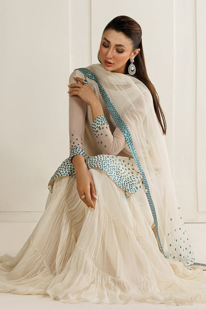 Jazmin Ivory Sequin Embellished Unstitched Chiffon Suit with Silk Trouser – image 4 of 20