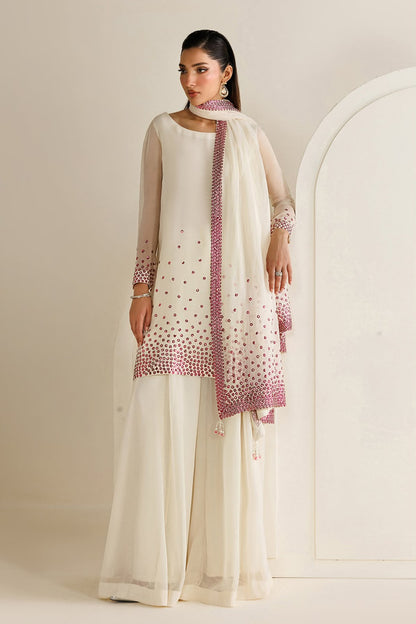 Jazmin Ivory Sequin Embellished Unstitched Chiffon Suit with Silk Trouser – image 2 of 20