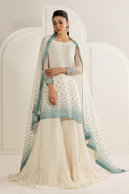 Jazmin Ivory Sequin Embellished Unstitched Chiffon Suit with Silk Trouser – image 1 of 20