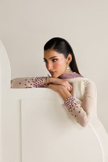 Jazmin Ivory Sequin Embellished Unstitched Chiffon Suit with Silk Trouser – image 8 of 20