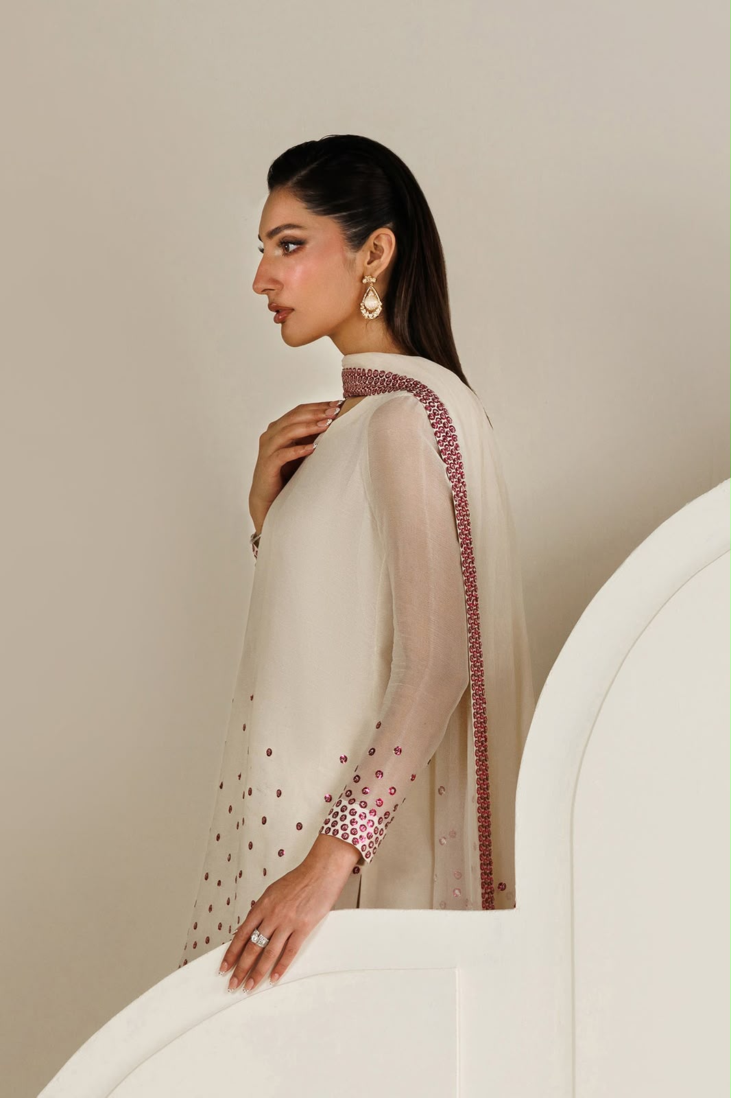 Jazmin Ivory Sequin Embellished Unstitched Chiffon Suit with Silk Trouser – image 9 of 20