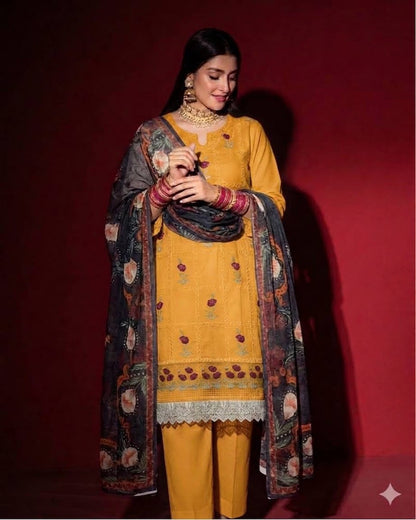 LAAM Chikankari Embroidered Unstitched Lawn 3 Piece Suit – image 2 of 4