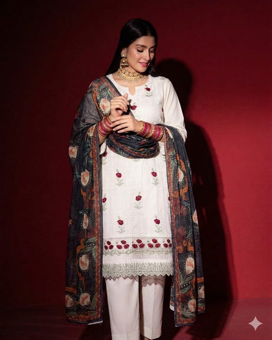 LAAM Chikankari Embroidered Unstitched Lawn 3 Piece Suit – image 1 of 4