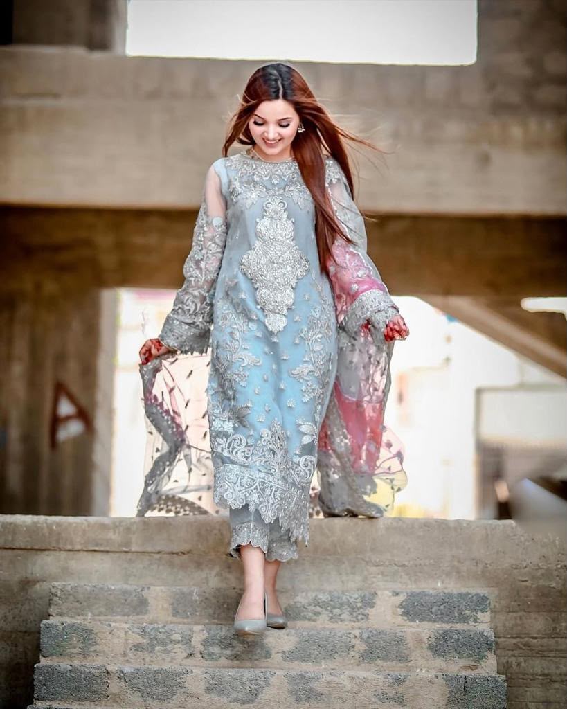 LAAM Grey Heavy Embroidered Unstitched Organza 3 Piece Suit – image 2 of 5