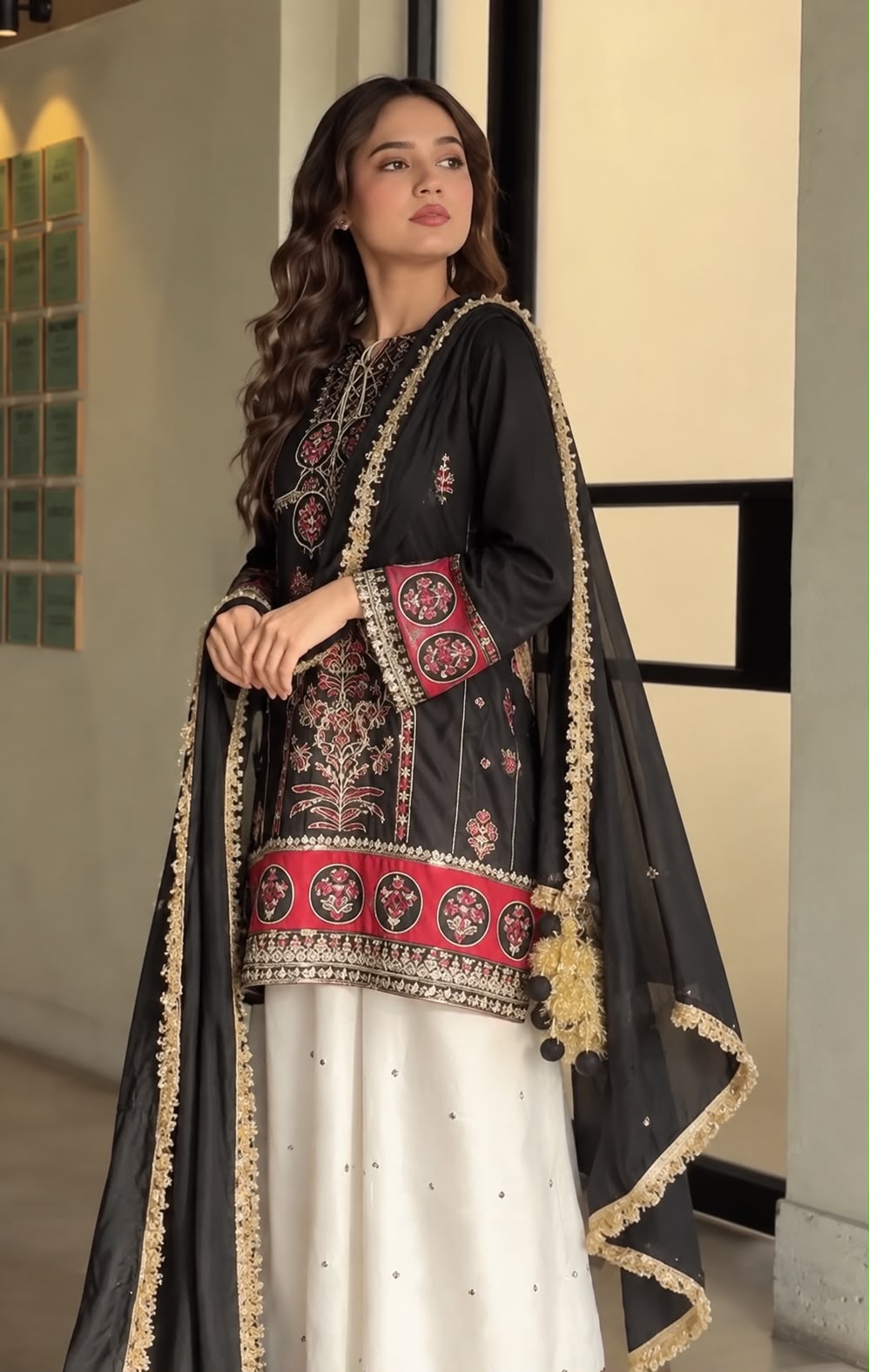 LAAM Black Heavy Embroidered Unstitched Silk 3 Piece Suit – image 5 of 5