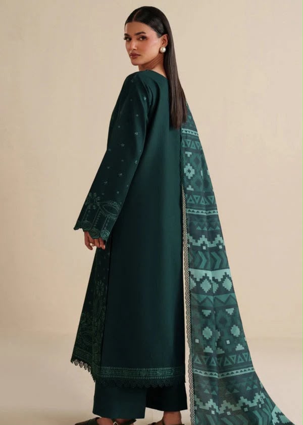 LAAM Green Heavy Embroidered Unstitched Dhanak 3 Piece Suit with Wool Shawl – image 3 of 8