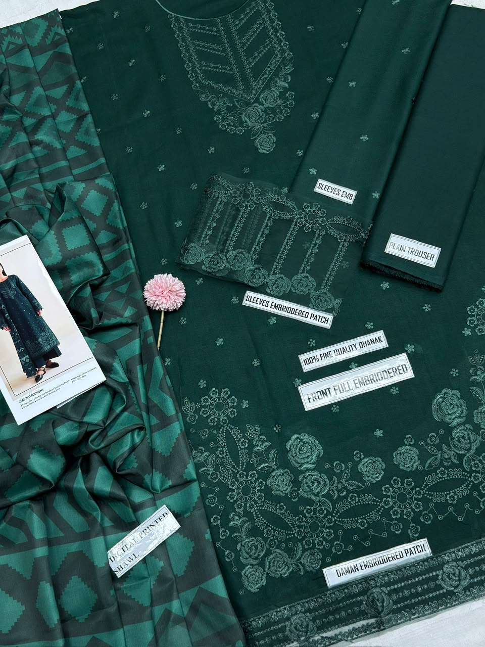 LAAM Green Heavy Embroidered Unstitched Dhanak 3 Piece Suit with Wool Shawl – image 8 of 8