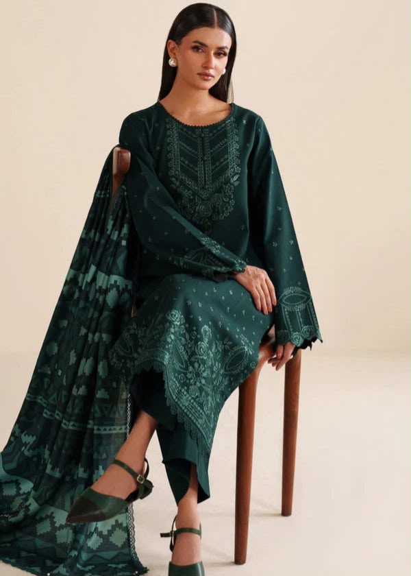 LAAM Green Heavy Embroidered Unstitched Dhanak 3 Piece Suit with Wool Shawl – image 4 of 8
