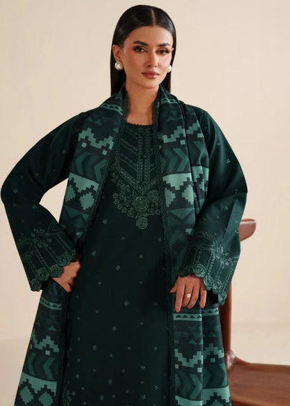 LAAM Green Heavy Embroidered Unstitched Dhanak 3 Piece Suit with Wool Shawl – image 2 of 8