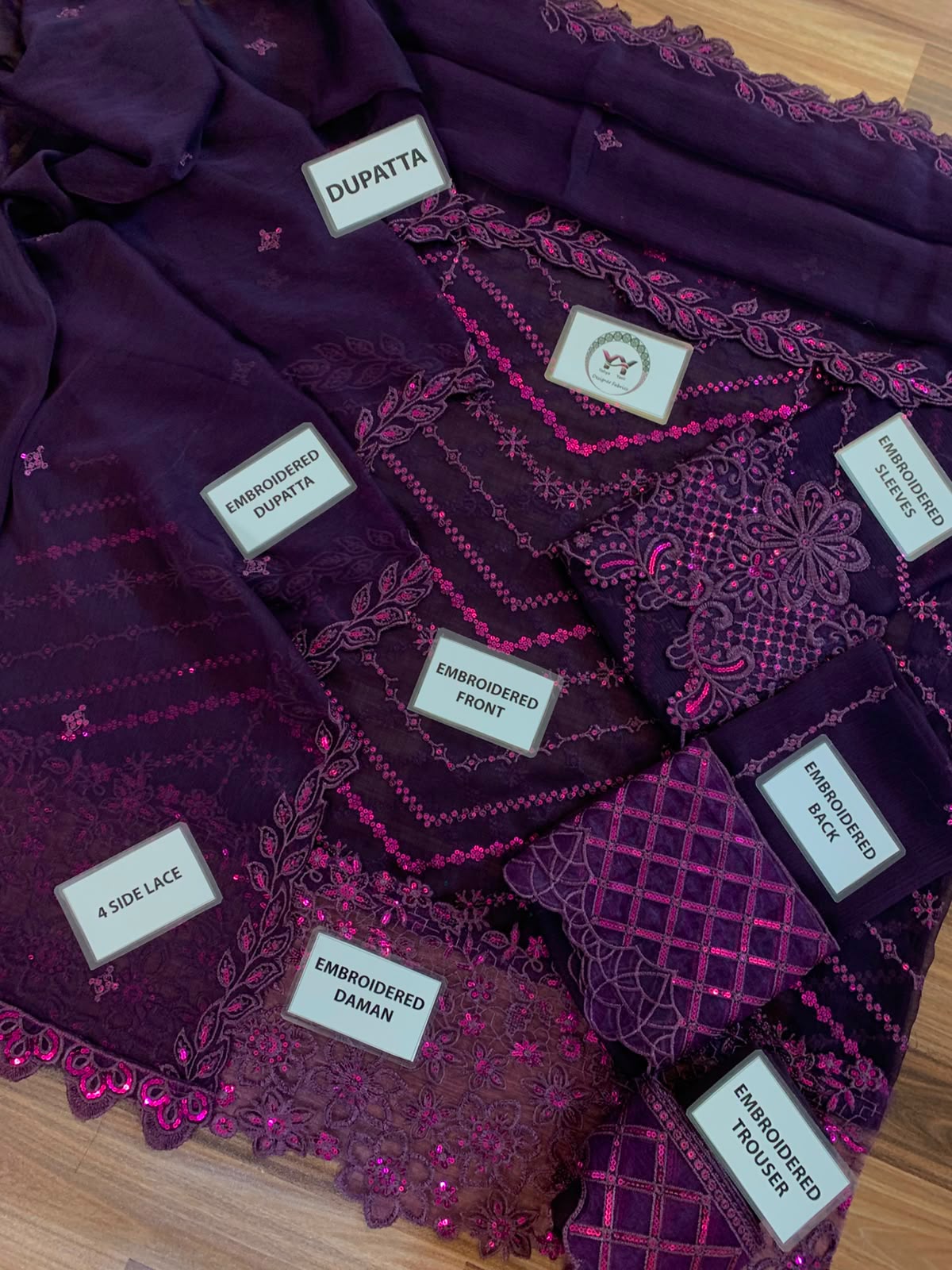 LAAM Purple Heavy Sequin Embroidered Unstitched Chiffon Suit – image 7 of 8