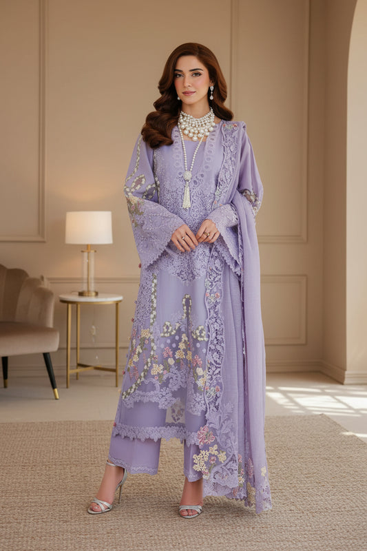 Lavender Heavy Embroidered 3 Piece Lawn Suit – Inspired by Elaf – image 1 of 6