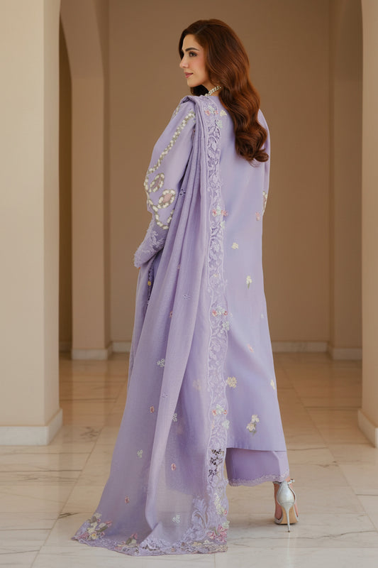 Lavender Heavy Embroidered 3 Piece Lawn Suit – Inspired by Elaf – image 2 of 6