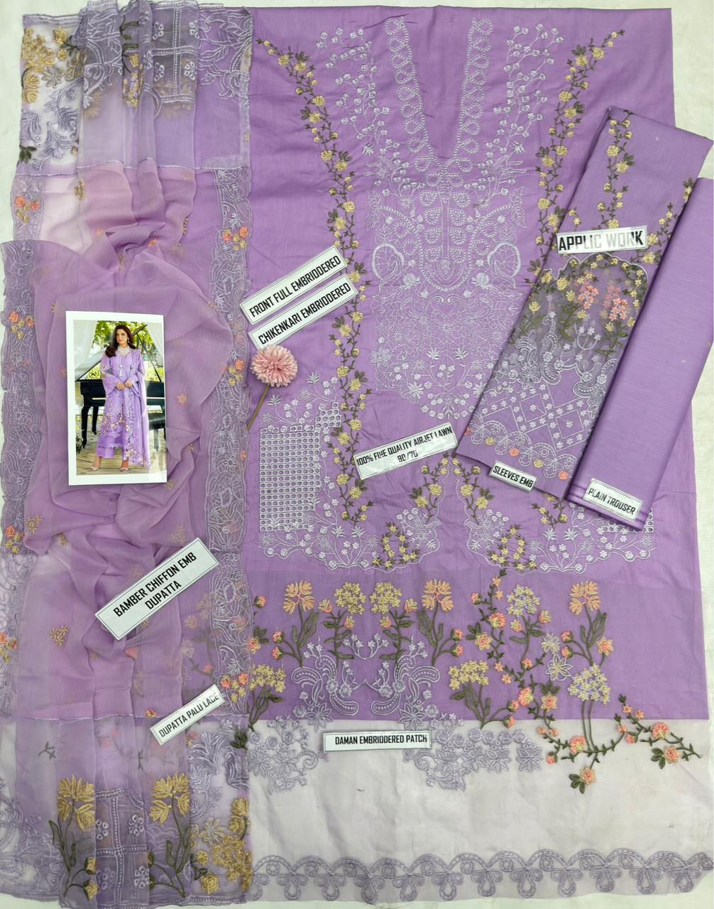 Elaf Lavender Heavy Embroidered 3 Piece Lawn Suit – image 4 of 6