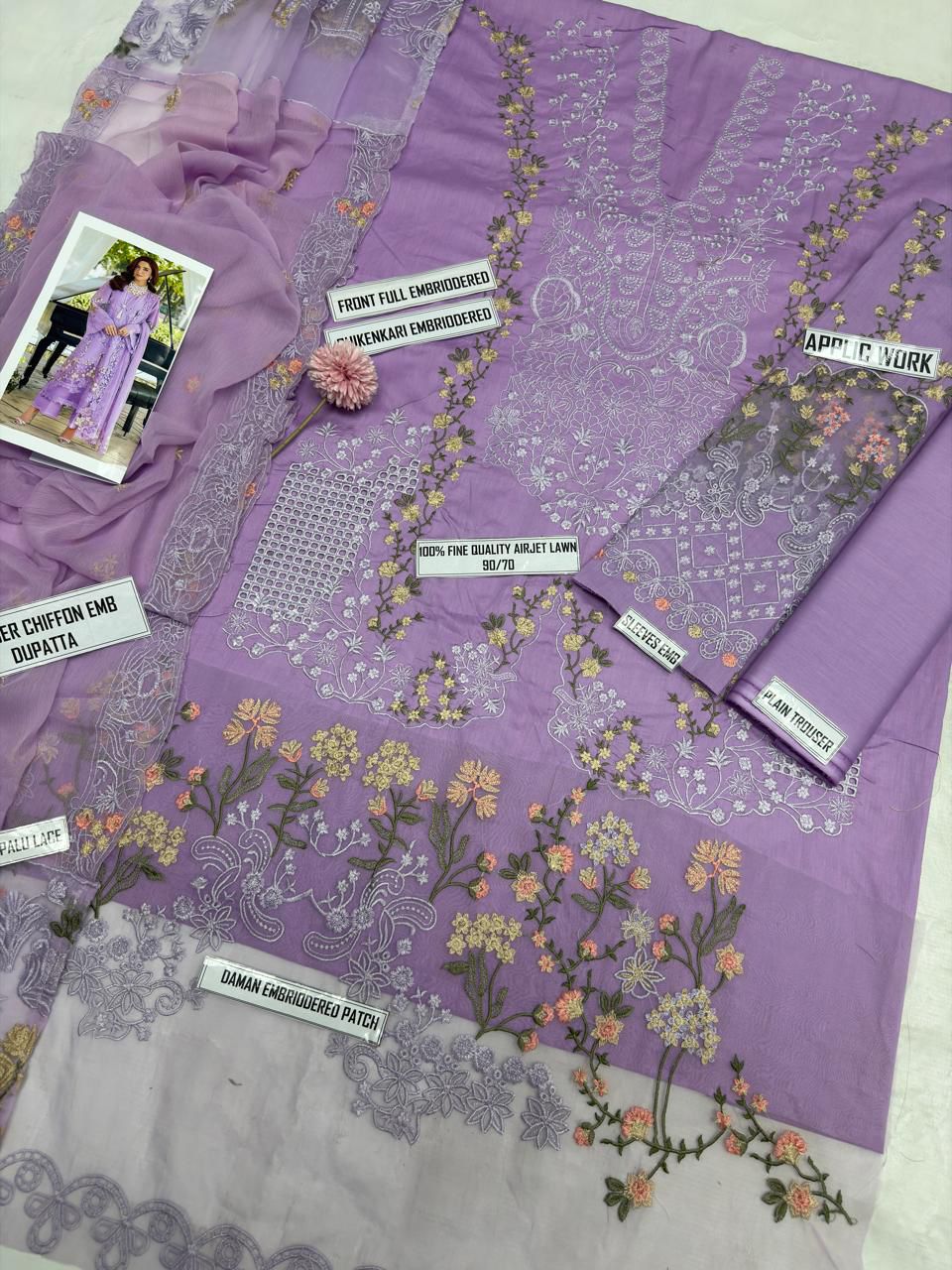 Elaf Lavender Heavy Embroidered 3 Piece Lawn Suit – image 5 of 6