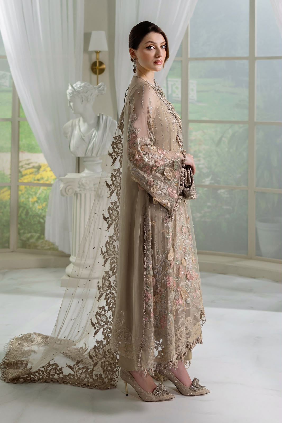 Maria.B Champagne Heavy Embroidered Unstitched Chiffon 3 Piece Suit – image 2 of 6