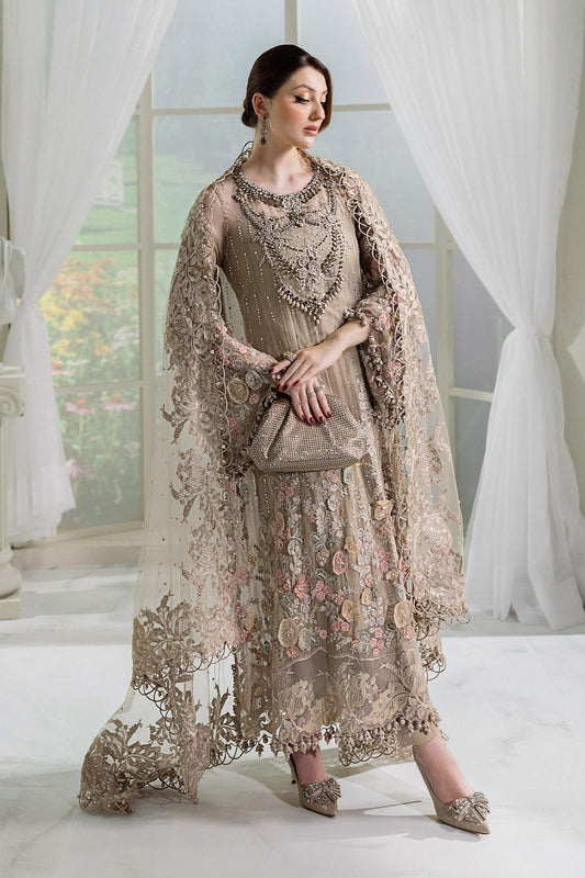 Maria.B Champagne Heavy Embroidered Unstitched Chiffon 3 Piece Suit – image 1 of 6