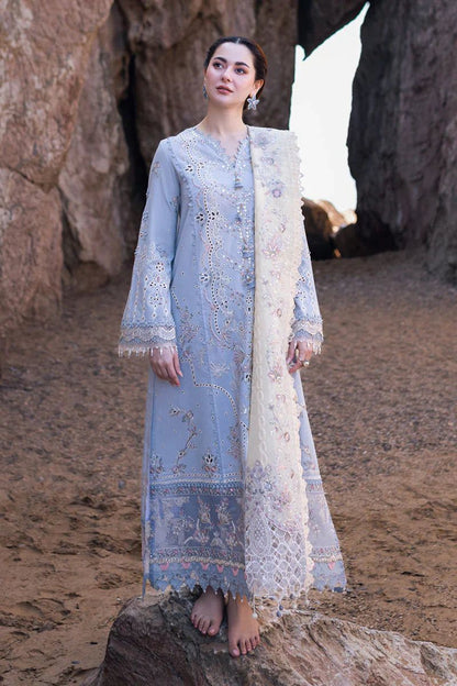 Maria.B Powder Blue Embroidered Unstitched Dhanak 3 Piece Suit with Embroidered Shawl – image 1 of 3